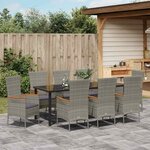 vidaXL Ensemble de salle à manger pour jardin avec coussin 9 Pièces Gris