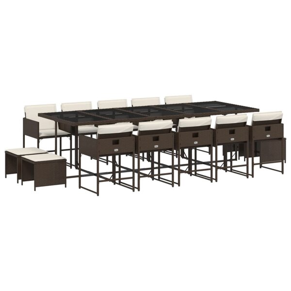 vidaXL Ensemble à manger de jardin avec coussins 15 Pièces marron rotin