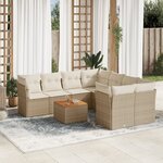 vidaXL Salon de jardin avec coussins 9 Pièces beige résine tressée