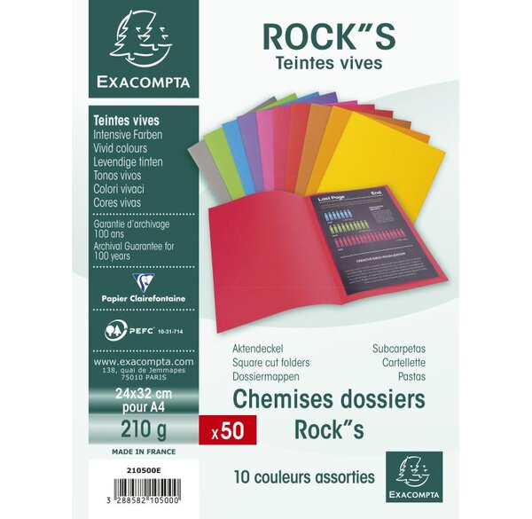 Paquet de 50 chemises ROCK''S 210 - 24x32cm - Couleurs assorties EXACOMPTA
