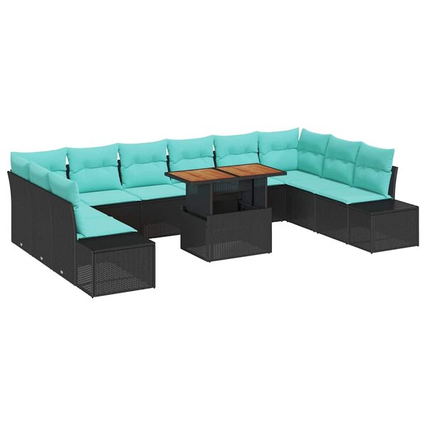 vidaXL Ensemble de salle à manger pour jardin 11 Pièces Noir et Sarcelle