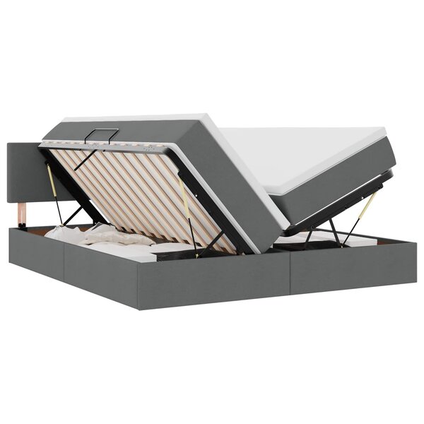 vidaXL Lit de rangement LED avec matelas Gris foncé 180 x 200 cm Tissu