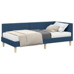 vidaXL Cadre de lit d'angle avec matelas 2 pc Bleu 100 x 200 cm tissu