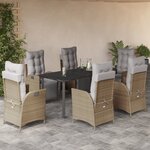 vidaXL Ensemble à manger de jardin coussins 7 Pièces mélange beige rotin