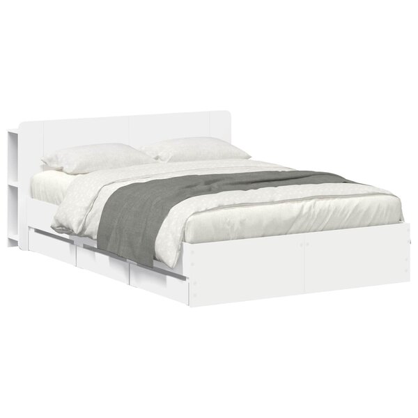 vidaXL Cadre de lit avec rangement avec tête de lit Blanc 150 x 200 cm