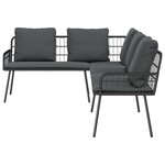 Ensemble de canapé de jardin 4 pièces avec coussins en poly rotin noir
