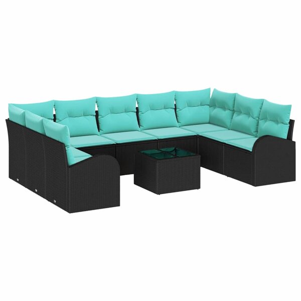 vidaXL Ensemble de canapé de jardin 10 Pièces Noir et turquoise polyrotin
