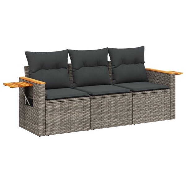 vidaXL Salon de jardin avec coussins 3 Pièces gris résine tressée