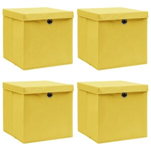 vidaXL Boîtes de rangement et couvercles 4 Pièces Jaune 32x32x32 cm Tissu