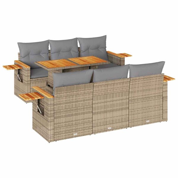 vidaXL Salon de jardin avec coussins 7 Pièces beige résine tressée acacia
