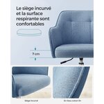 Fauteuil de bureau chaise pivotanteconfortable siège ergonomique réglable en hauteur charge 120 kg cadre enacier tissu imitation lin pour bureau bleu 12_0005884