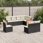 vidaXL Salon de jardin 8 Pièces avec coussins noir résine tressée