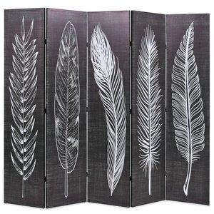 vidaXL Cloison de séparation pliable 200 x 170 cm Plumes Noir et blanc