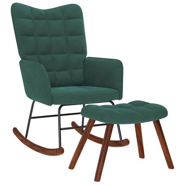 vidaXL Chaise à bascule avec repose-pied vert foncé velours