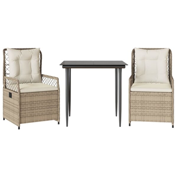 vidaXL Ensemble à manger de jardin et coussins 3 Pièces Beige poly rotin