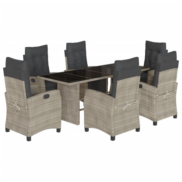 vidaXL Ensemble à manger de jardin et coussins 7 Pièces gris clair rotin