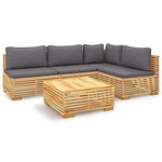 vidaXL Salon de jardin 5 Pièces avec coussins Bois de teck solide