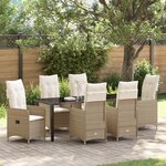 vidaXL Set de jardin 7 pièces avec coussins beiges en poly rattan
