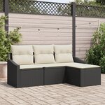 vidaXL Ensemble de canapé jardin 4 pièces avec coussins noirs en poly rattan