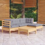 vidaXL Salon de jardin 5 Pièces avec coussins gris bois de pin