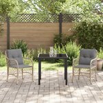vidaXL Ensemble de Salle à Manger de Jardin 3 Pièces avec Coussins Beige Rattan Poly