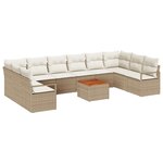 Ensemble de Canapé de Jardin 11 Pièces avec Coussins Beige Poly Rotin Acacia