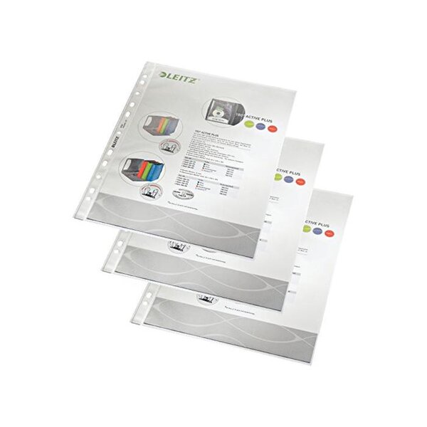 Lot de 100 Pochettes Perforées Polypro 9/100 Transparent Grainée LEITZ