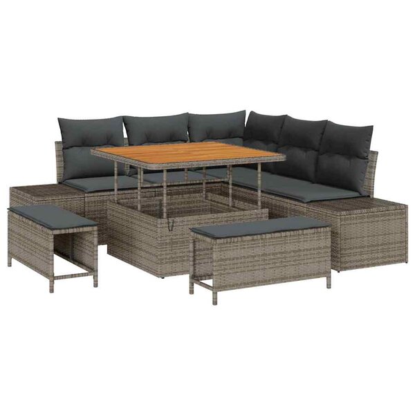 vidaXL Ensemble de canapé de jardin 8 Pièces Gris Poly rotin