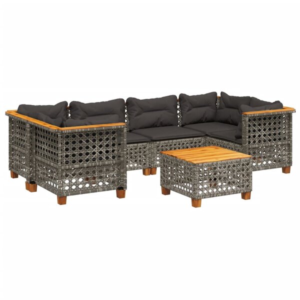 vidaXL Salon de jardin avec coussins 7 Pièces gris résine tressée