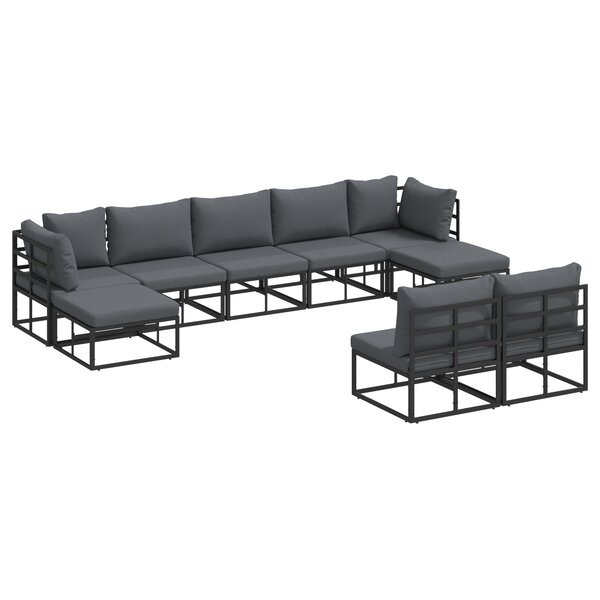 vidaXL Ensemble de canapé de jardin avec coussin 9 Pièces Noir Aluminium
