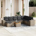 vidaXL Salon de jardin 9 Pièces avec coussins gris résine tressée