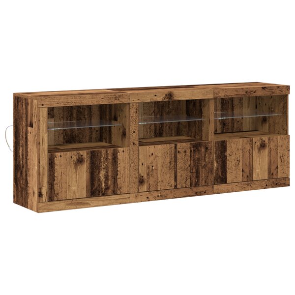 vidaXL Buffet avec lumières LED Bois ancien 181.5x37x67 cm Bois reconstitué