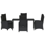 vidaXL Set de dîner de jardin de 5 pièces avec coussins noir en poly rattan