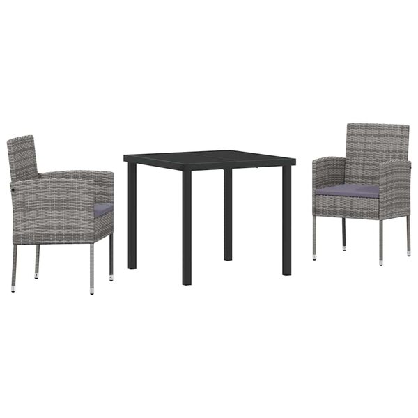 vidaXL Ensemble de salle à manger pour jardin 3 Pièces Gris Poly rotin