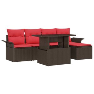 vidaXL Ensemble de canapé de jardin 6 Pièces Marron Poly rotin