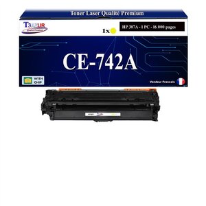 T3AZUR -Toner compatible avec HP CE742A (307A) pour HP Color LaserJet CP5220 CP5225 - Jaune