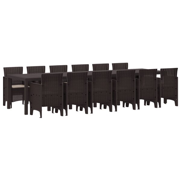 Ensemble de Salle à Manger de Jardin de 13 Pièces avec Coussins en Poly Rattan Marron