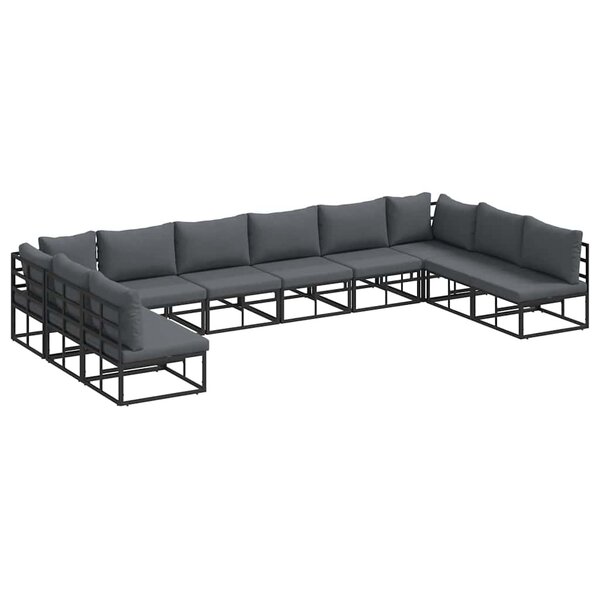 vidaXL Ensemble de canapé de jardin avec coussin 10 Pièces Noir Aluminium
