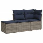 vidaXL Salon de jardin avec coussins 3 Pièces gris résine tressée