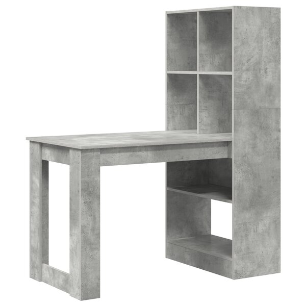 vidaXL Bureau avec étagère avec stockage Gris béton 122 x 67 x 145 cm