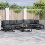 Ensemble de canapé de jardin avec coussin 8 Pièces Noir Aluminium