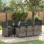 Set de salle à manger jardin 9 pièces vidaXL avec coussins gris