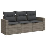 vidaXL Salon de jardin avec coussins 3 Pièces gris résine tressée