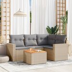 vidaXL Salon de jardin avec coussins 5 Pièces beige résine tressée