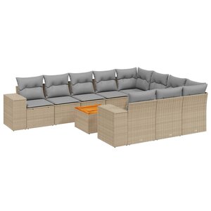 vidaXL Salon de jardin 11 Pièces avec coussins beige résine tressée