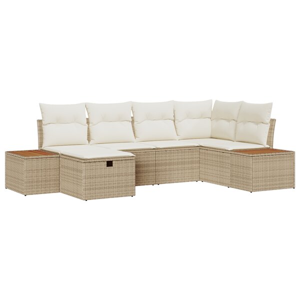 vidaXL Ensemble de canapé de jardin 6 pièces avec coussins beige poly rattan