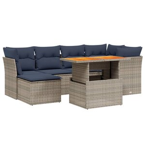 vidaXL Salon de jardin 7 Pièces avec coussins gris résine tressée