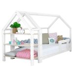 Lit cabane avec étagère 90 x 160 blanc et naturel