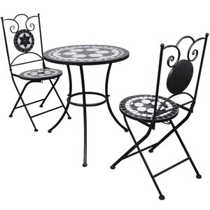 vidaXL Mobilier de bistro 3 Pièces Carreaux céramiques Noir et blanc