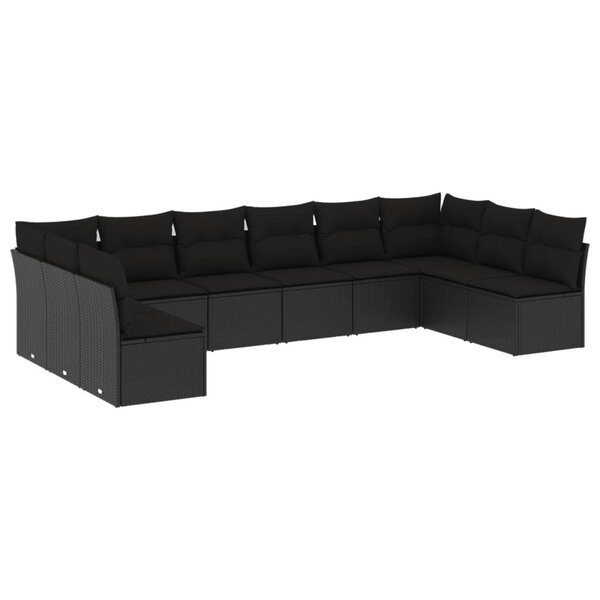 vidaXL Salon de jardin 10 Pièces avec coussins noir résine tressée